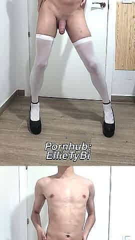 Cute sissy femboy in heels and nylons dances bare and cums nineteen-06-2025