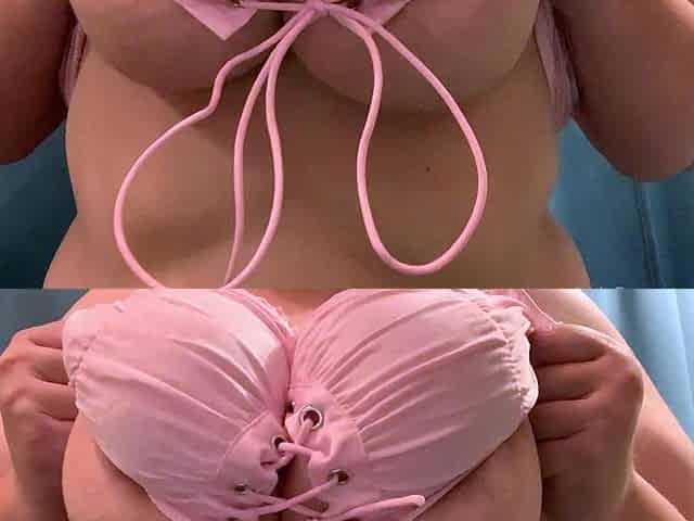 Hot babe with big boobs playing with her lactating boobs