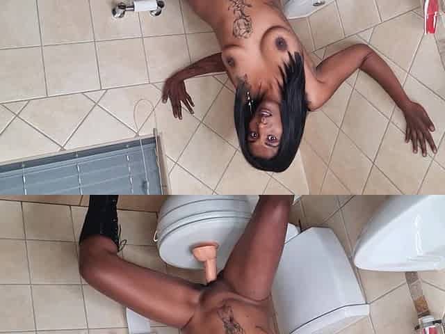 Hot, Dark Indian Slut Riding a Dildo on the Toilet Seat