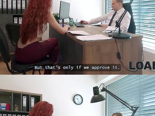 LOAN4K. Hot business deal between sexy and fit redhead and a loan manager