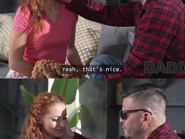 Muscular blind dude gets to explore top-notch redhead's thin body