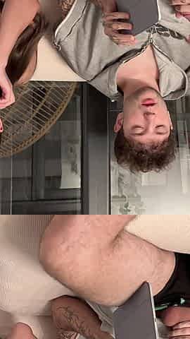 Stepbrother Start Jerk off Close to Step Sis but She Got Horny to Do Blowjob - Cum in Mouth