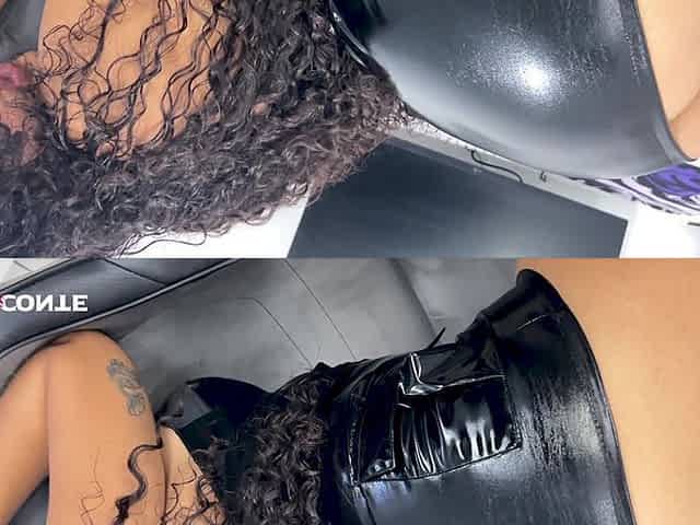Secretary in Leather Skirt Getting Cumshot on Her Clothes - Raissa Conte