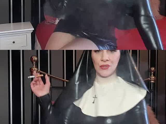 Smoking slutty latex Nun