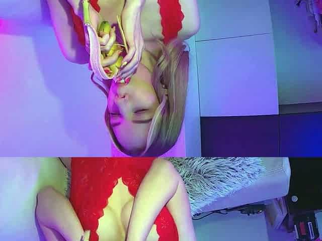Blonde in Red Lingerie Banana Play