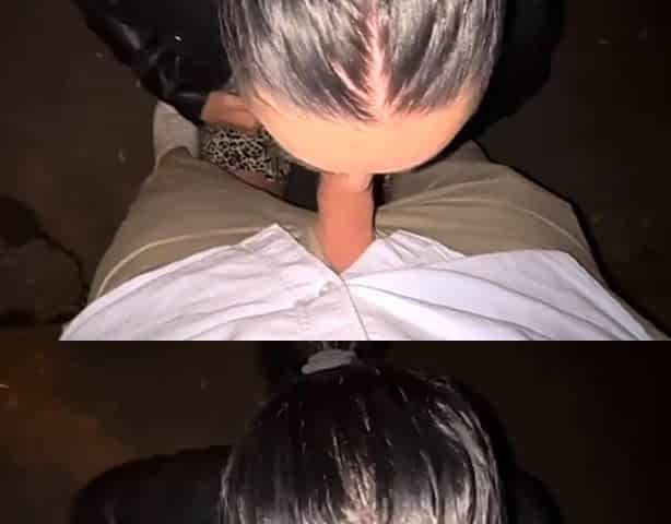 Public Blowjob and Fuck with Brunette in LEATHER JACKET -