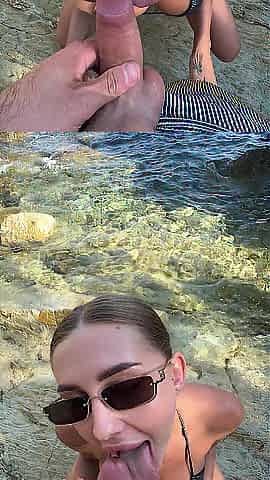 Most good fellatio with cum on face and melons from a stranger on the beach