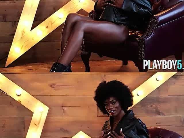 Darksome chocolate ebony mother I'd like to fuck model exposes her bushy vagina and ass