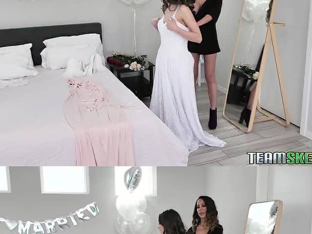 Sexy bridesmaid McKenzie Lee puts on strapon and fucks pussy of sexy bride