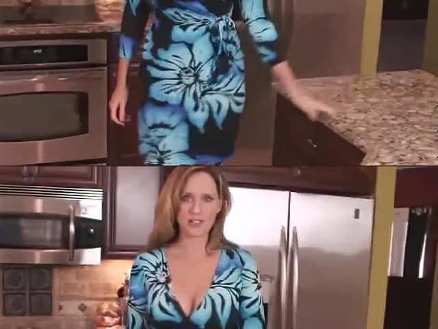 mature lady craving for a friend's cock deep inside her in the kitchen