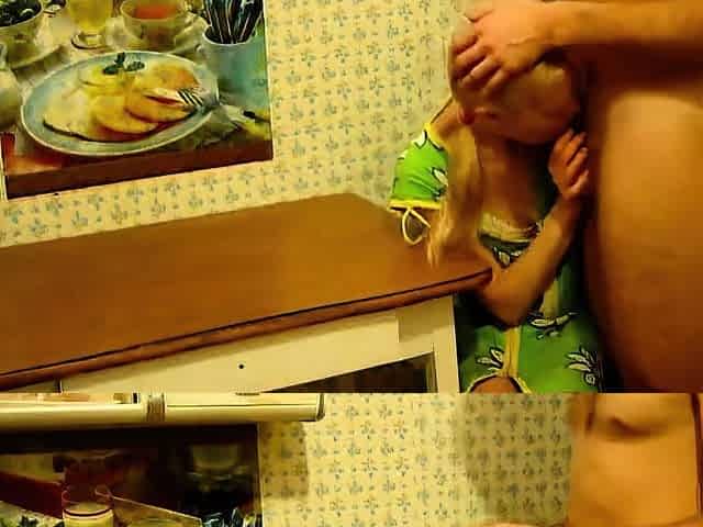 Blonde Girl's Kitchen Table Blowjob and Hardcore Fuck