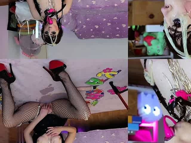 Kinky moist taco brunette anal toy play during masturbating