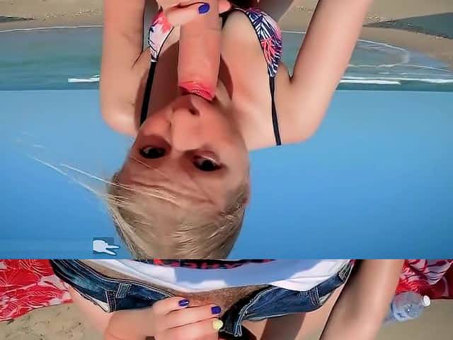 POV public beach sex - cowgirl in swimsuit - teen blowjob - point of view