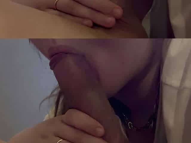 CLOSE UP!SUCKING HIS LARGE SHLONG AND DRINK CUM