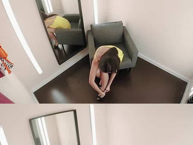 FITTING-ROOM Paula Shy caught in a underware store screwing her gaped vagina