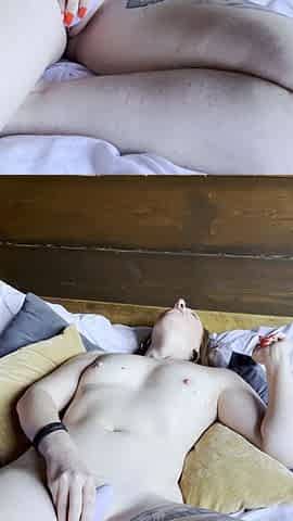 Horny redhead MILF rides dildo on bed with screaming orgasm