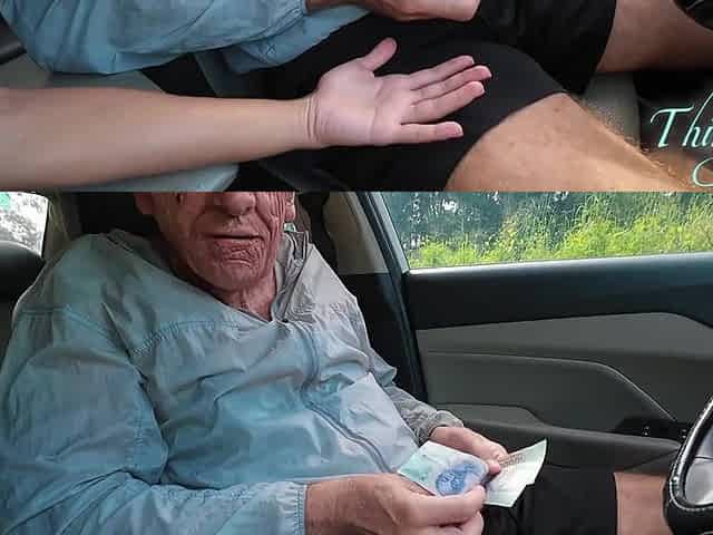 87 years old rich grand-dad using impure tricks for getting poor angels to the couch