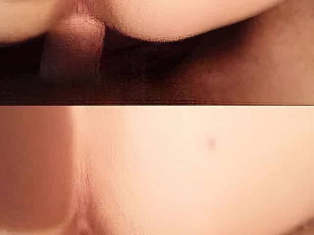 Doggy sex with cum shots over her arse with a vagina fart!