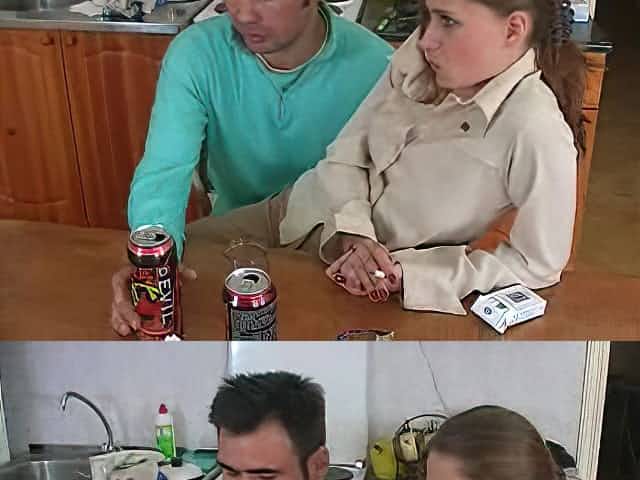 Drunk Russian whore with a sexy body enjoying a hardcore threesome