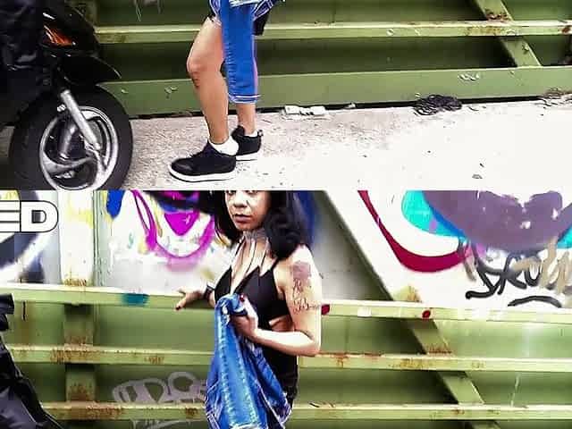 REAL BIKER FEMALE CHANGES CLOTHES ON THE ROAD NAKED TEASING ON THE PATH BLOWJOB