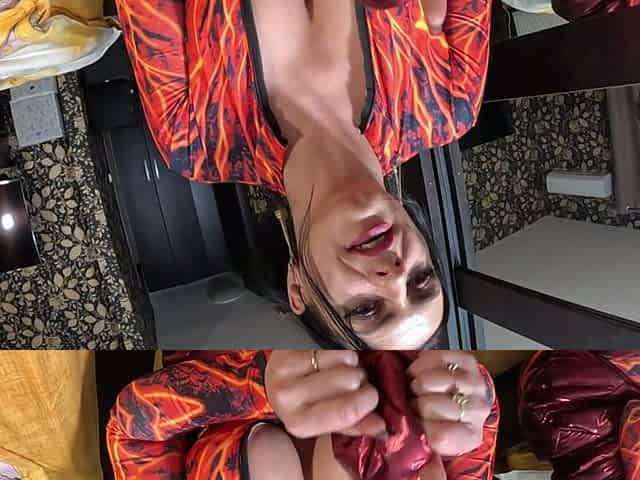 Red Nylon Jumpsuit Fetish - Cameltoe Tease, Deep Blowjob and Cum on My Downjacket