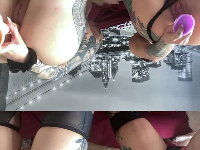Pale blonde and tanned brunette lesbians toying and licking