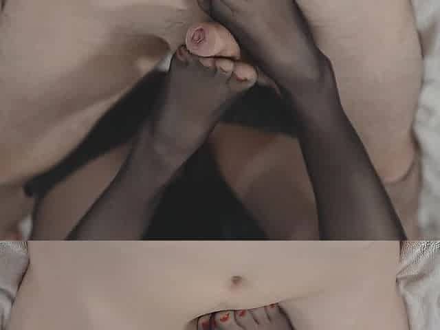Biggest ejaculation after a fine footjob and tugjob