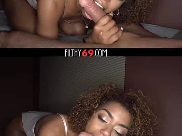 Exotic ebony hottie shows off her kewl butt in pants and worships her boyfriend's large knob - Milu Blaze