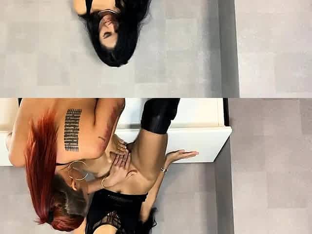 Two sexy brunette lesbians licking each others pussies