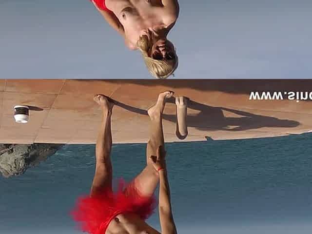 Sindy Rose fuck her ass with big white dong on the terrace in red mini dress & anal prolapse