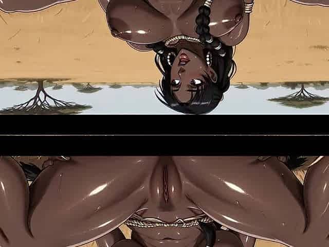 Curvy Black Honeys Overspread In Mud Pose During Sunset In Savanna (AI generated)
