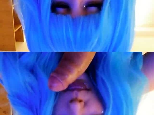 Blue-Haired BBW Cosplayer Gives POV Blowjob and Rides Cock