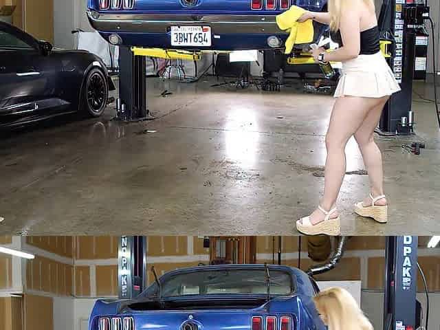 ASMR: Breasty Blond Shows Us Her Round Butt Whilst Cleaning Car