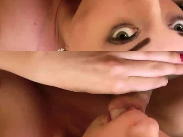 Small tit brunette gives a nice hard blowjob and fuck