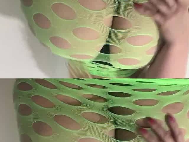 Carlycurvy striptease in neon green fishnet costume