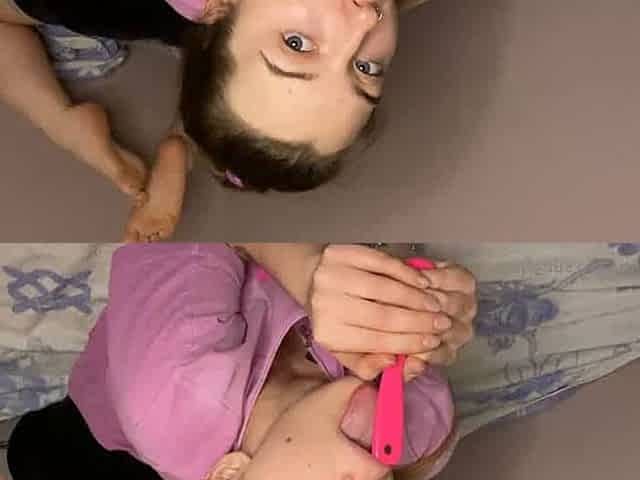 Innocent Russian with Braces Sucks Her Hairbrush Slowly