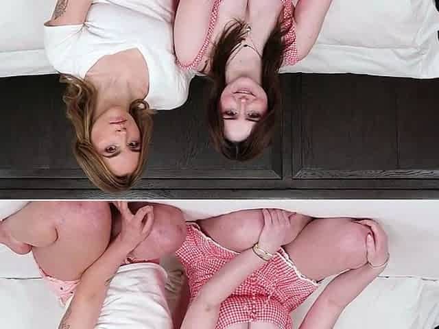 Blond and brunette lesbians licking pussy
