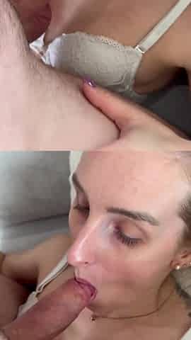 I was quiet on the sofa and he put his cock in my mouth until I swallowed his sperm