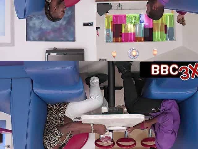 No Pants Waitress Double Stuffed by Large Ebony Ramrods at Work