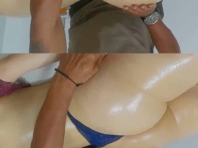 beautiful Latina with surgery erotically massaged