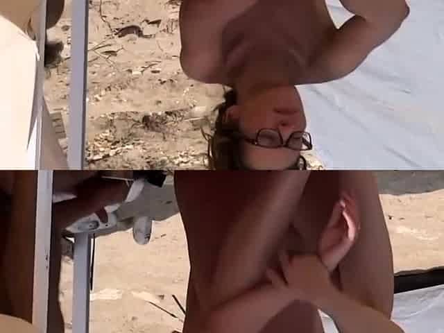Nudist stepmom's spread hairy pussy