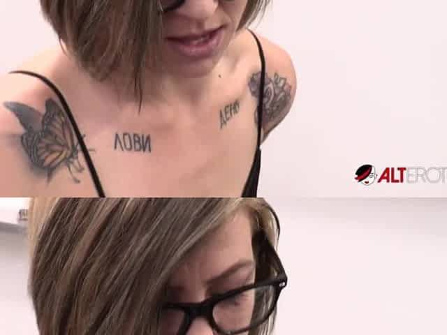 Leah Luv gets a recent tattoo then a large wang in her booty