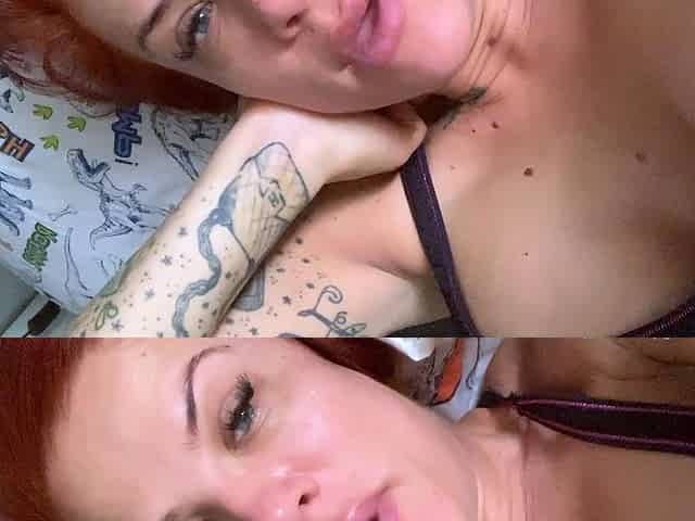 Amateur redhead fully nude on bed and masturbating