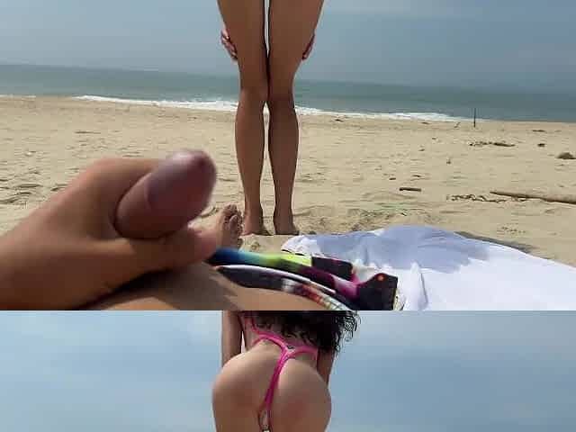 Public Tugjob on the Beach Massive Cum from Hand