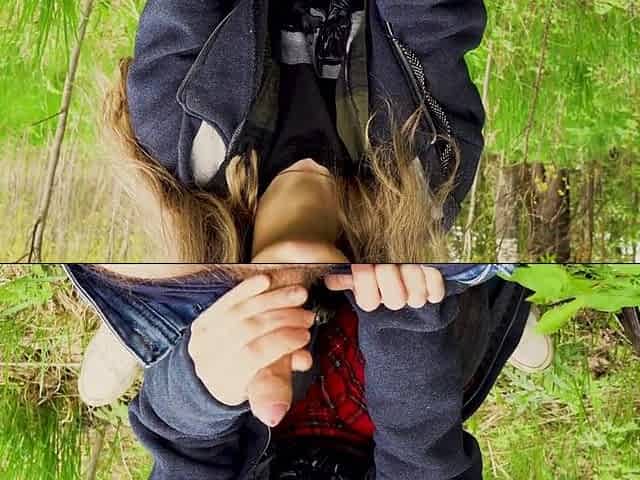 I took my girlfriend to the forest and persuaded her to masturbate to me in a condom.