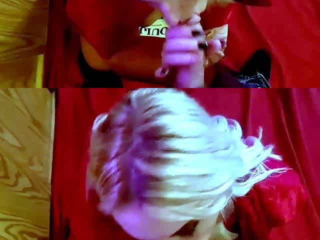 Amateur blonde teen sucks cock in POV in bathroom