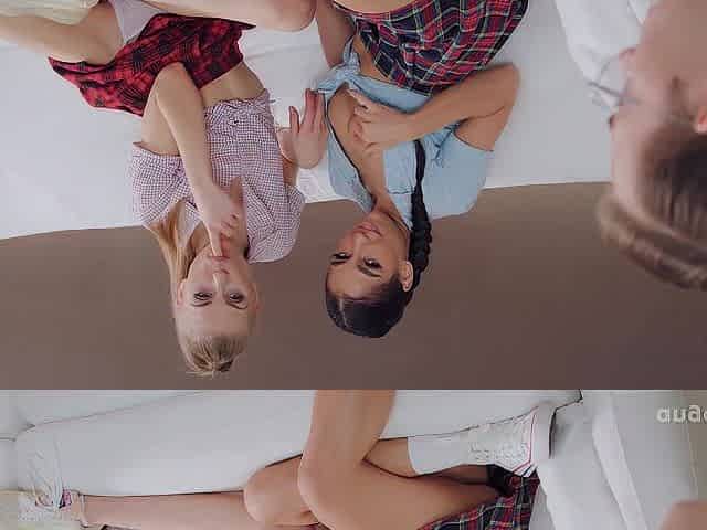 GIRLS.LOVE Astonishing models Bonnie Dolce and Kama Oxi getting screwed by a favourable nerd