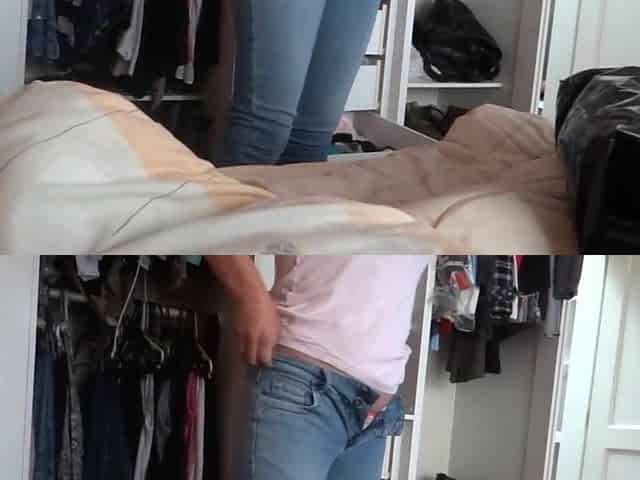 I put on jeans during the time that my stepson records me and jerks off, I get him off in my booty