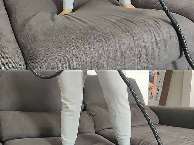 Occulted camera caught step-daughter drilled inside the sofa showing feet soles