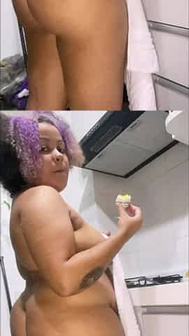 Vouyer BBW Eating Boiled Eggs Naked Around the House